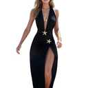 EDOLYNSA One Piece Swimsuit with Cover up Skirt Starfish Swimwear Sets for Women Halter Bathing Suits Vacation Beach Dresses Black, Size: S