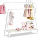 BAMBOOHOMIE Kids Clothing Rack, Small Clothes Organizer Rack, Kids Dress Up Rack with Storage Shelf & Double Rods, Bamboo Child Garment Rack for Playroom Toddler's Bedroom (Large Size - White)