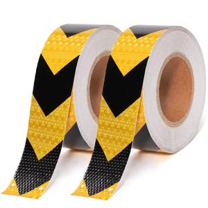 2 Inch X 200 Feet Black Yellow Arrow Reflective Hazard Safety Warning Caution Tape, Reflector Industrial Marking Tape for Trailers Vehicles Stairs Steps Floor Boats Outdoor Waterproof