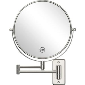 Benbilry 9" Large Size Wall Mounted Makeup Vanity Mirror, 1X/10X Magnifying Double Sided Shaving Mirror for Bathroom, 360 Swivel Extendable Arm, Nickel Finish (Nickel-no Led)