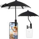 Mini Clip-on Phone Umbrella for Sun Flexible Adjustable Handle, Cell Phone Umbrellas Sun Shade Protects from Sunlight and Glare, Universal Fit for All Smartphones, Black