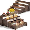 2 Set Stackable Wooden Cupcake Stand Tiered Riser Display Stands for Vendor Events Vendor Booth Display Items Farmhouse Decor Wood Dessert Table Display Set (Dark Brown, 2Pack)