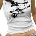 LQI Women's Tank Tops, Guitar Ribbed Summer Tops Sleeveless Y2K Crop Tops C White, Small