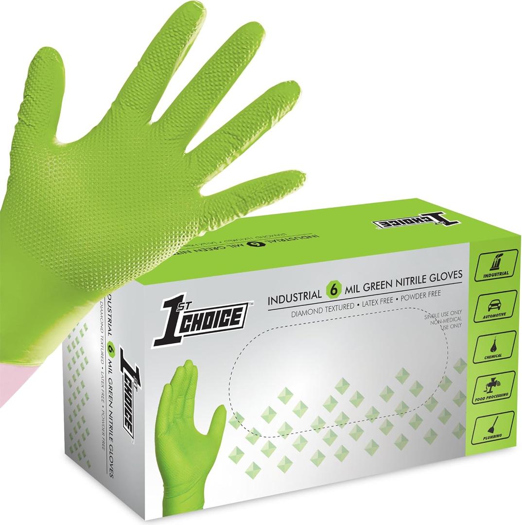 1st Choice 6 mil Nitrile Gloves, Disposable, Latex Free (Green (Large 100))