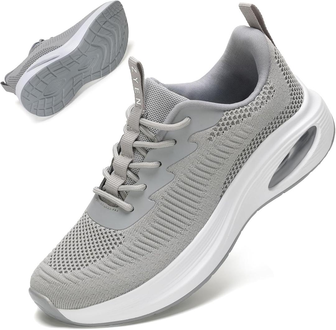 ZYEN Wide Toe Box Shoes Women Air Cushion Road Running Shoes Extra Wide Width Sneakers Arch Support Gym Athletic Tennis Sneakers Lightweight Breathable Walking Shoes (9-9.5 Wide, Grey)