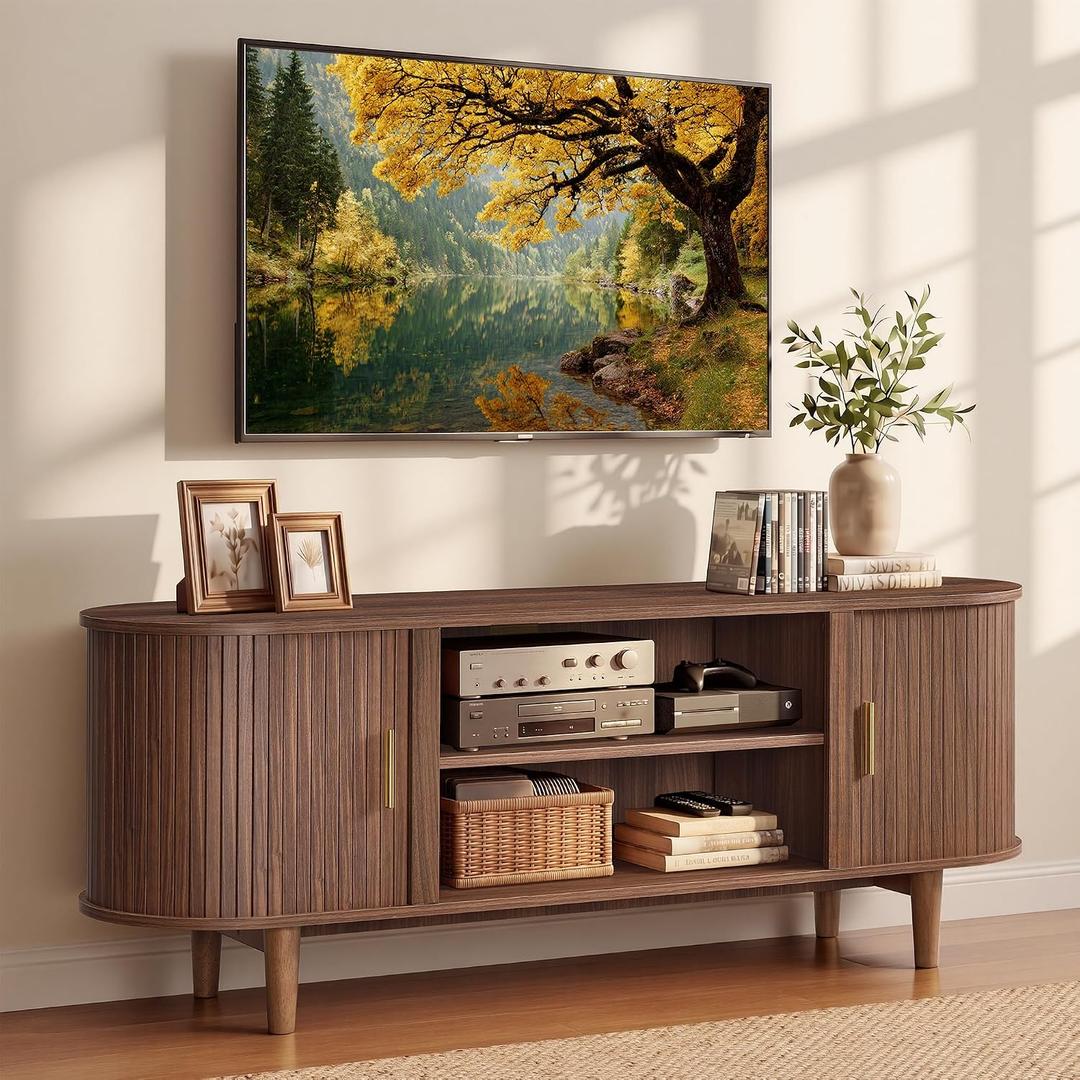 VASAGLE 58 Inch TV Stand, Mid Century Entertainment Center with Storage, 58"L x 15.7"W x 21.7"H