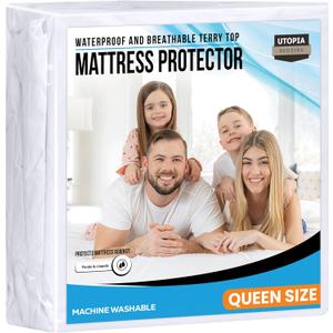 Queen Size Mattress Protector Waterproof, Premium 200 GSM Terry Mattress Cover, Soft & Breathable Bed Cover, Fitted Sheet Style Stretchable Deep Pockets 17" by Utopia Bedding (White)