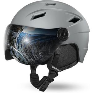Odoland Ski Helmet with 2-in-1 Visor Goggles, Light Weight Snowboard Helmet for Men Women, Snow Sport Helmets for Skiing, Skating, Snowboarding (Dark Gray)