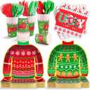 durony 168 Pieces Ugly Sweater Christmas Paper Plates Ugly Sweater Party Decorations Xmas Disposable Dinnerware Set Ugly Party Plates Napkins Cups Cutlery Party Supplies Set, Serves 24 Guests