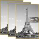 upsimples 24x36 Poster Frame Gold 3 Pack, Scratch-Proof Picture Frames 24 x 36 for Photo Gallery - Slide-In Strips, Horizontal or Vertical Wall Mounting