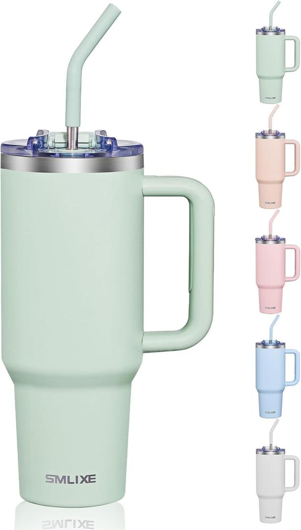 COKTIK 40 oz Tumbler With Handle and Straw, Insulated Tumbler With Leakproof Lids, Stainless Steel|BPA-Free, Cold for 24 H (Seafoam)