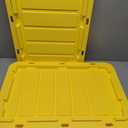 IRIS USA 27 Gallon Heavy Duty Truck Bed Toolbox Storage Tote Bins with Lids, 4 Pack - Made in USA, Tough Snap On Lid Stackable Industrial Rugged Tubs, Garage Organization, Reusable Box - Black/Yellow