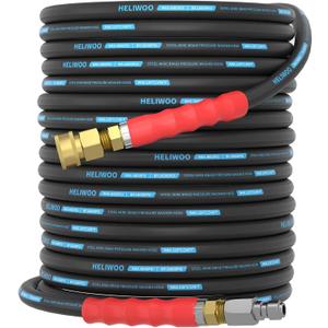 4800 PSI Pressure Washer Hose 100FT, 3/8'' Steel Wire Braided Kink Resistant Power Washing Extension Hose for Hot Water Max 248°F, Qucik Connect End, Black and Blue