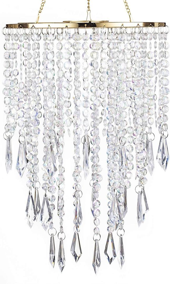 Modern Mini Chandelier Shade,H12.9 X W8.66 Chandeliers Light Fixture Sparkling Decorations for Wedding Centerpiece Lampshade with Acrylic Jewel Droplets (Gold)