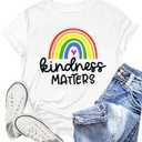 Be Kind Shirt for Women Kindness Matters T-Shirt Rainbow Heart Tee Tops (X-Large)