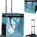 Reusable Grocery Bags on Wheels, Rolling Tote Bag, Portable Shopping Cart for Groceries with Wheels and Drawstring Bag, Trolley, 54L, Foldable, Starry Blue