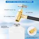 R1234YF Refrigerant Charge Hose Kit, R1234yf Refrigerant Gauge with R1234YF Self-Sealing Can Opener 1/2 LH, 90 Degree R1234YF Low Side Quick Coupler, 24'' AC Recharge Hose with Gauge
