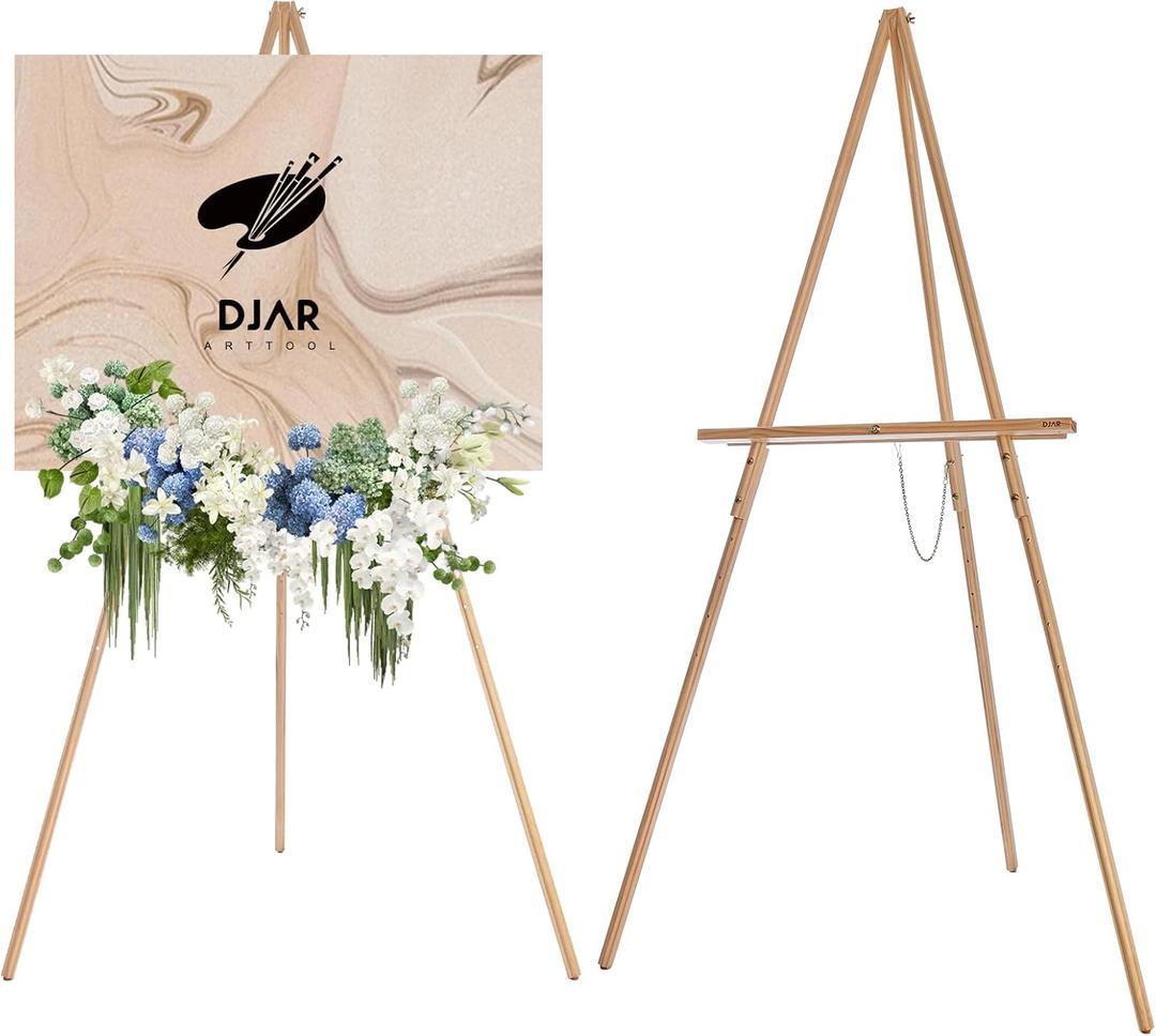 DJAR 63" Wooden Easel Stand for Sign, Dual-use Adjustable Height, Wood Floor Display Easel for Wedding, Welcome Board, Poster, Picture, Photo- Natural (1pc)