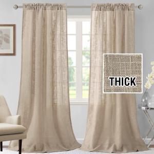 H.VERSAILTEX Linen Blended Curtains - 108 Inch Long, Natural, Textured, Light Filtering, Rod Pocket, 2 Panel Sets for Living Room & Bedroom
