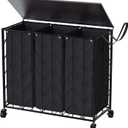 WOWLIVE Laundry Basket with Wheels, 142L Hamper 3 Section with Lid, Dirty Clothes Hamper with Removable Bags, Large Capacity Iron-Made Organizer Laundry Sorter for Dorm, Black