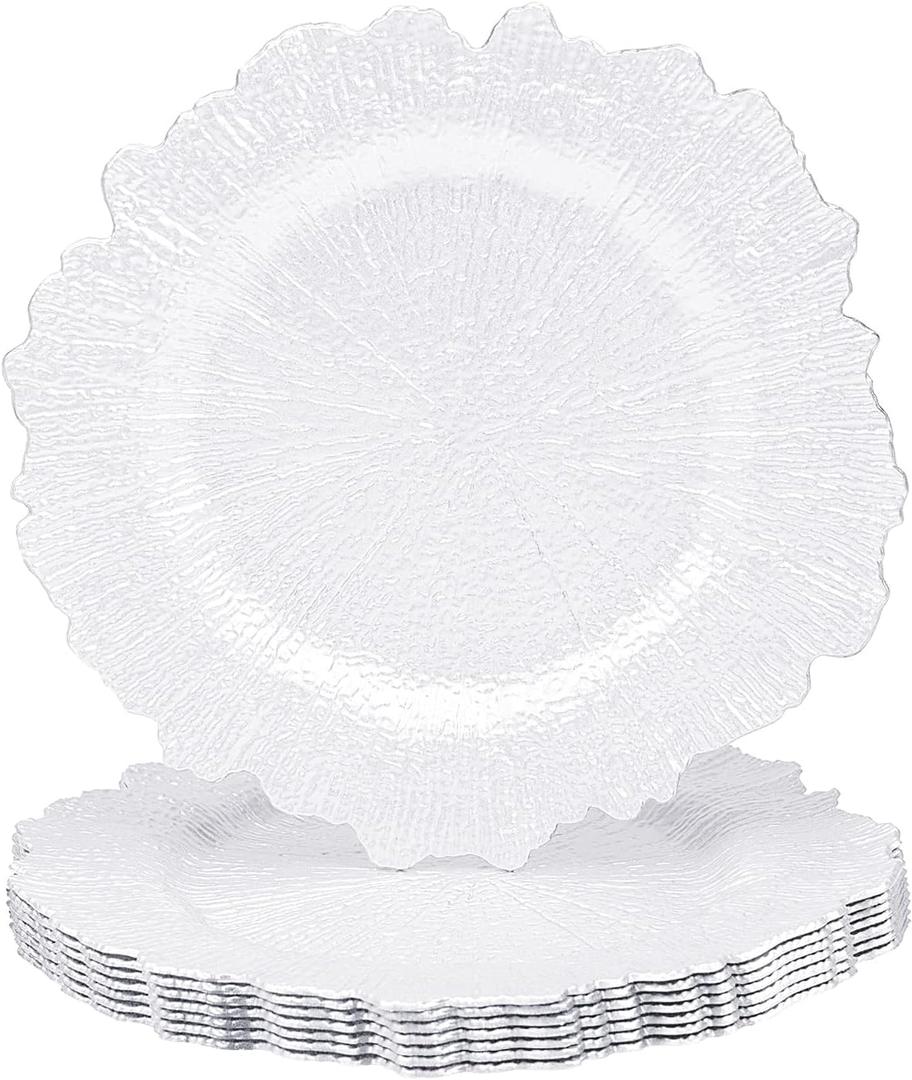 MAONAME 13" White Charger Plates Set of 8, Round Reef Chargers for Dinner Plates, Plastic Plate Chargers for Table Setting, Wedding Decor