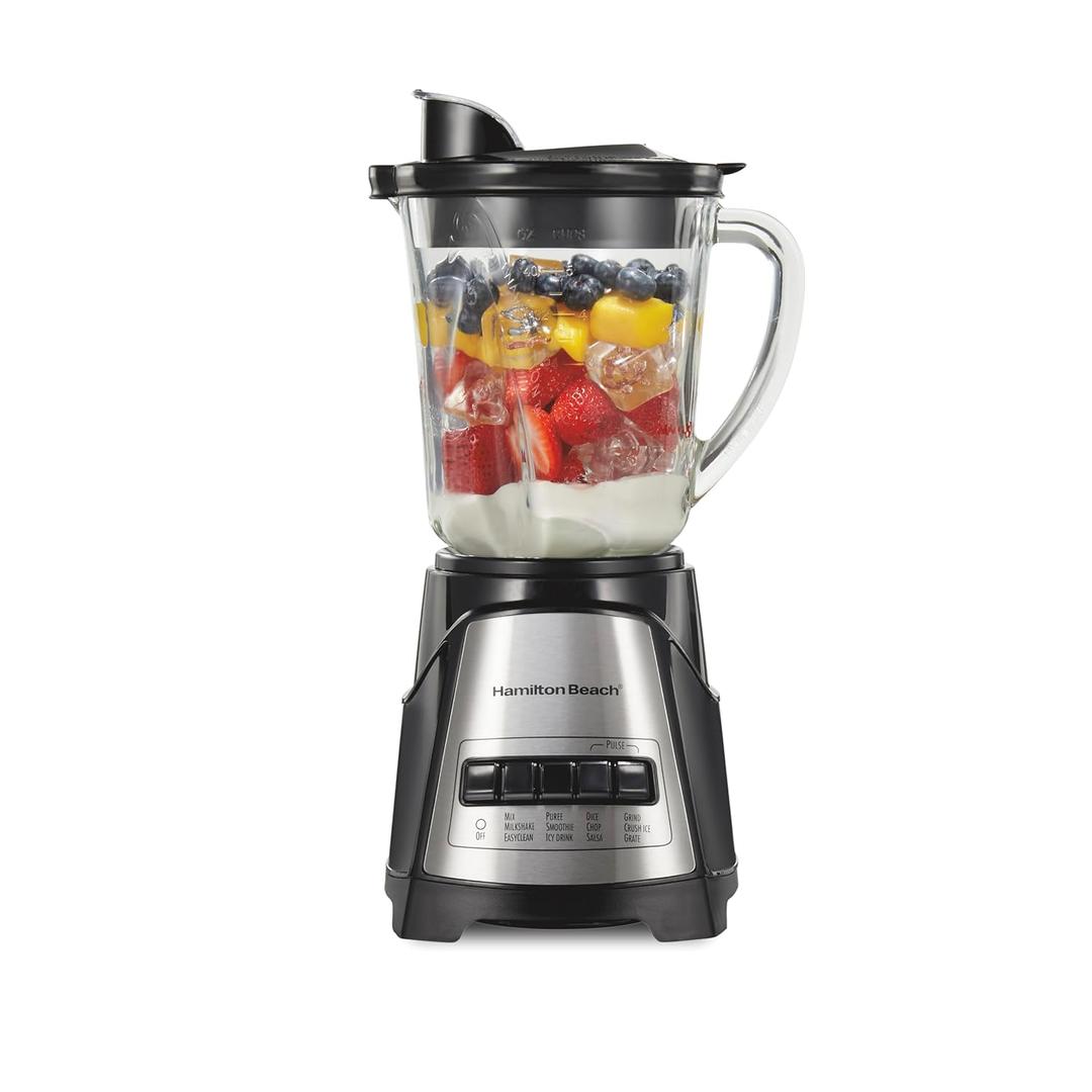 Hamilton Beach Power Elite Wave Action Blender For Smoothies, 40 Oz Glass Jar, 12 Functions Including Puree, Crush Ice, 700 Watts - Black