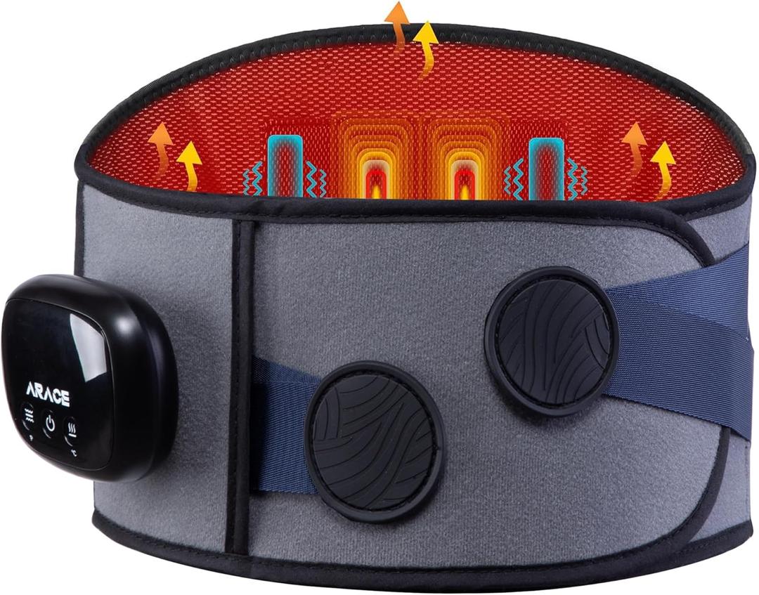 Cordless Heating Pad with Massager for Back Pain Relief, Gift for Women Men Mother Father, 47-60" Portable Lower Back Massager, Wearable Wireless Heating Pad for Cramps with 3 Heat&Timer, 5 Vibration