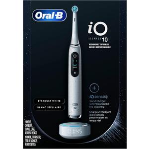 Oral-B iO Series 10 Rechargeable Electric Toothbrush with Visible Pressure Sensor to Protect Gums, 2 Min Timer, 7 Cleaning Settings, 4 Replacement Toothbrush Heads, and Charging Travel Case, White