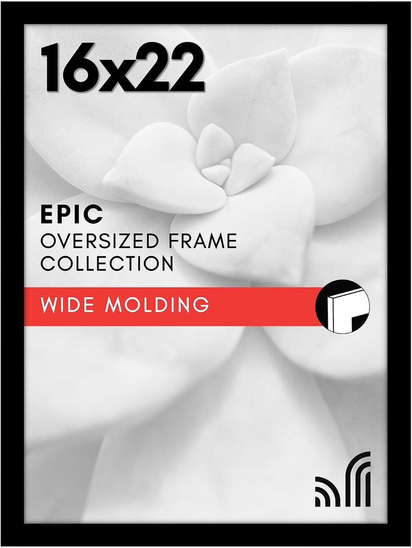 Americanflat 16x22 Picture Frame with Polished Plexiglass - Black Picture Frame - Wide Photo Frames Made of Engineered Wood for Vertical or Horizontal Wall Display - Epic Collection - Black