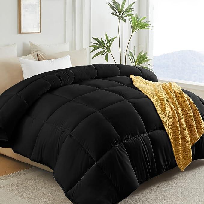L LOVSOUL Down Alternative Queen Comforter Duvet Insert,All Season Duvet Insert with Corner Tabs,Black Comforter Queen Size 90x90Inches