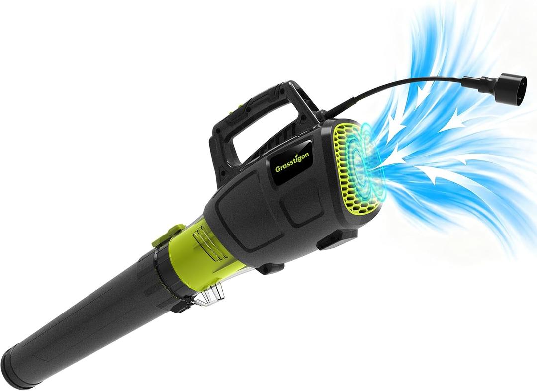 Grasstigon 13A Electric Leaf Blower Corded, 600CFM / 250MPH, 2 Speed Modes | 120V Powerful Lightweight Handheld Blowers for Lawn Care, Patio Cleaning, Blowing Leaves, Dust (BLACK & GREEN)