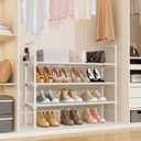 LANTEFUL 3 Tier Shoe Rack for Closet, Shoe Organizer with 5 Hooks, Long Shoe Shelf Storage for Shoe and Boot Stackable Free Standing Shoe Rack for Entryway, Garage, Small Spaces, Dorm, White