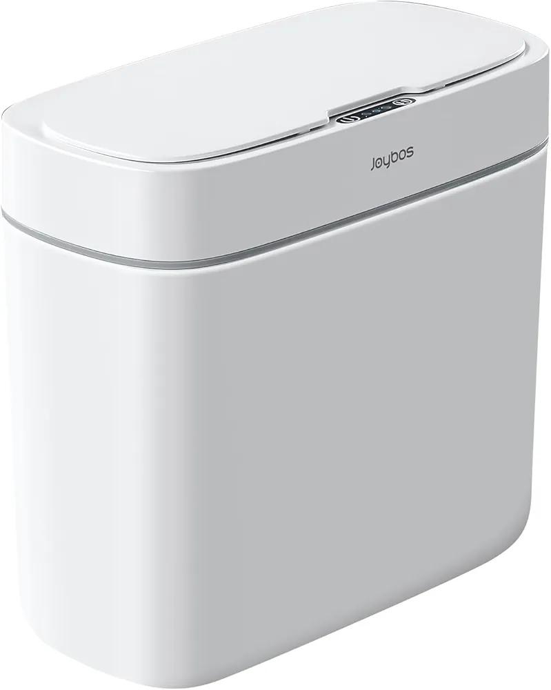 JOYBOS Bathroom Trash Can,3 Gallon Waterproof Automatic Small Bathroom Garbage Can with Lid, Slim Motion Sensor Plastic Narrow Trash Bin for Bedroom, Kitchen, Office,RV White
