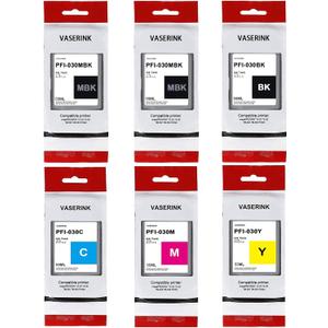 PFI-030 Ink Cartridge 55ml Replacement for Canon PFI-030 Pigment Ink Tank Work for imagePROGRAF TA-20 TA-30 TM-240 TM-340 Printers（6-Pack, 2MBK/BK/C/M/Y）