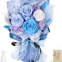 Preserved Flowers Bouquet 4 Roses - Blue Real Rose & Flowers for Delivery, Long-Lasting Flower with Gift Box, Mothers Day Gifts for Mom Grandma Wife, Anniversary Birthday Gifts for Women