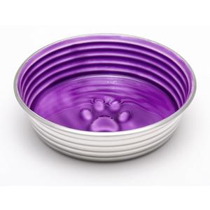 Loving Pets - Le BOL Dog Food Water Bowl Enamel Ceramic Bowl No Tip Stainless Steel Pet Bowl No Skid Spill Proof (Large, Lilac)
