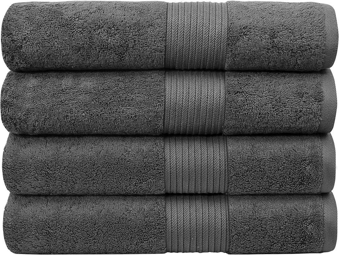Luxury Oversized Bath Towels | 650 GSM, 34" x 56" | Hotel Quality, Soft & Highly Absorbent | Quick Dry, Thick, Combed Cotton Bathroom Towels | Dark Grey - 4 Pack