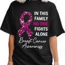 Breast Cancer Shirt Pink Ribbon Shirts for Women Breast Cancer Aweness Tshrit - Gift for Her (Black, L)