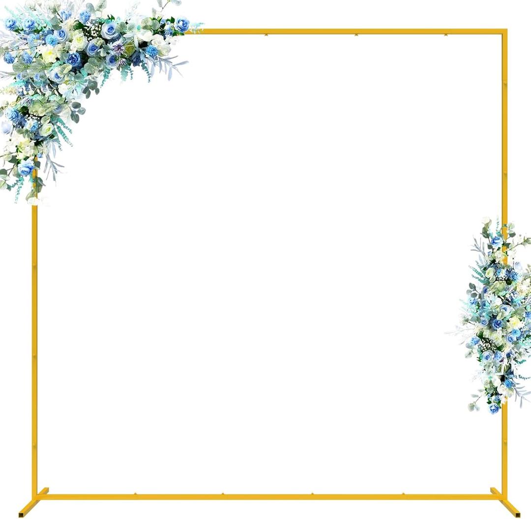 Wokceer Wedding Arch Backdrop Stand Square 6.6FTx6.6FT Gold Metal Balloon Arch Stand Garden Arbor Backdrop Frame for Wedding Birthday Party Baby Shower Photo Booth Background Decoration (6.6FT x 6.6FT, Gold)