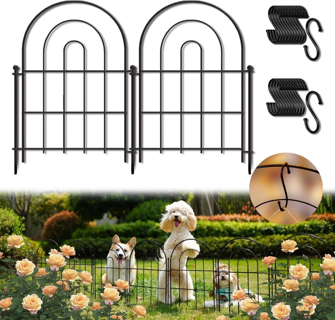 Garden Fence Panels, 17 in (High) x 20 ft (Long) Flower Bed Fencing for Small Animal Barrier, 19 Pcs Metal Decorative Fences Border with Hooks