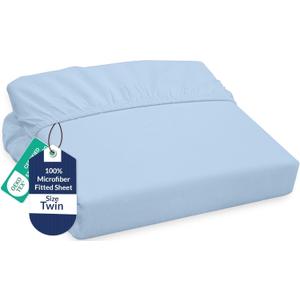 Royale Linens Fitted Sheet Twin - Ultra Soft 1800 Brushed Microfiber - Hotel Luxury Bottom Sheets - Wrinkle Free & Fade Resistant - Deep Pocket Fitted Sheet Only (Twin, Lake Blue)