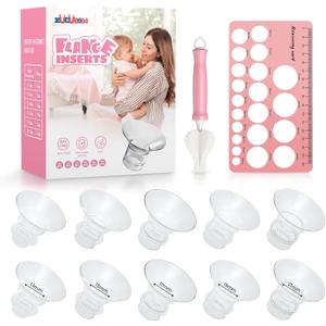 2 x Flange Sizing Kit(10PCS) 13/15/17/19/21mm & Nipple Ruler & Cleaning Brush, Silicone Flange Insert for 24mm Flanges/Shield (Momcozy/Spectra/Bellababy), Breastfeeding Essentials for Moms