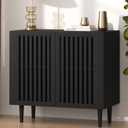 Farmhouse Storage Cabinet, 31.5" Buffet Cabinet with 2 Doors and Adjustable Shelf, Sideboard Coffee Bar with Solid Wood Feet for Kitchen,Dining Room,Living Room,Black