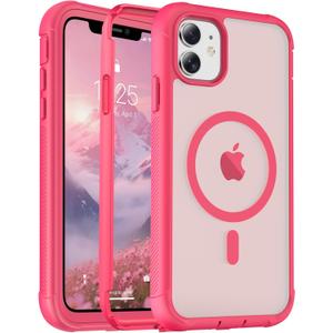 for iPhone 11 Case, [Compatible with MagSafe][Military Grade Drop Protection][Heavy Duty Protection][Non-Slip][Shockproof] with 2-Layer Durable Bumper Phone Case 6.1''-Rose