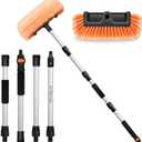 72" Car Wash Brush with Long Handle, Flow-Thru Soft Bristle Car Washing Brush with Extendable Handle and Hose Attachment and On/Off Switch for Car, RV, SUV, Truck, Boat, House Siding (70", Orange)