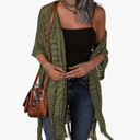 HOTOUCH Womens Knit Cardigan Open Front Outwear Hollow Out Crochet Tassel Lightweight Kimonos Sweater L