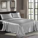 Niagara Sleep Solution King Grey Bed Sheet Set 4 Pieces Silky Smooth Bridal Satin Deep Pocket Fitted, Flat, 2 Pillow Cases Wrinkle Stain, Fade Resistant (Grey Satin, King )