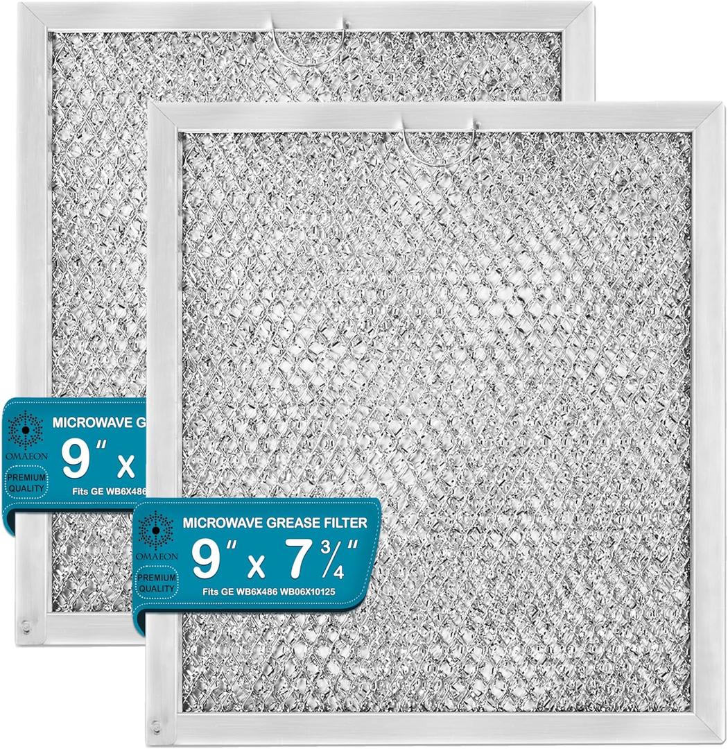 Microwave Grease Filter WB6X486, 9" x 7 3/4" - Aluminum Replacement for GE WB06X0486 & WB06X10125 - Grease Filter 7.75" x 9" (2-Pack in Box)