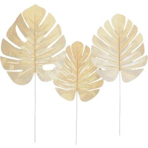 LIFKOME 12pcs Artificial Gold Palm Leaves Golden Monstera Artificial Decorative Leaves Golden Faux Tropical Leaves for Home Wedding Party Hawaiian Decoration (Size S+ +L)