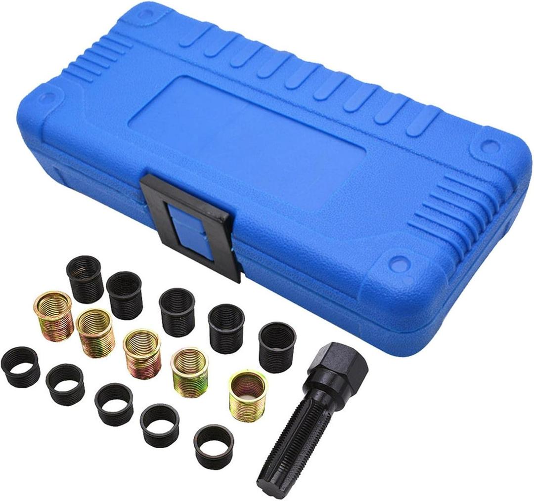 Spark Plug Thread Repair Kit, 16pcs M14 x 1.25 Tap Spark Plug Rethreading Set with Portable Case, Tap Stainless Steel Auto Spark Plug Repair Tool for Gasoline Engines, Generators(size:16pcs)